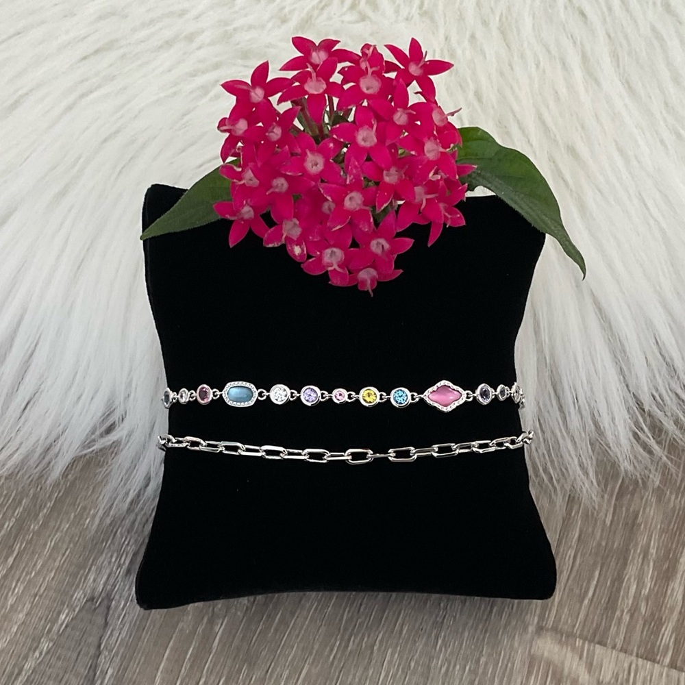 💖🩵Kendra Scott Mini Elisa and Abbie Silver Set of 2 Delicate Chain Bracelets
